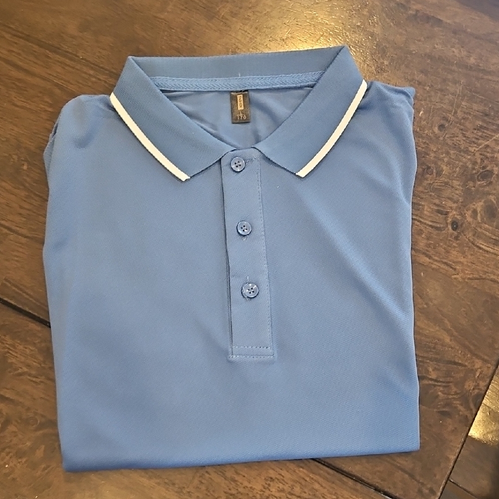 Blue Polo Shirt with piped collar and sleeves